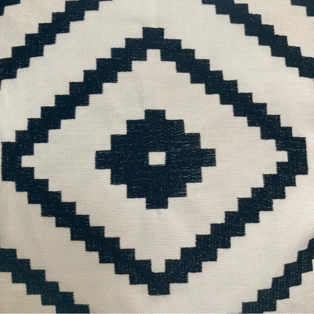 Throw Pillow 18 x 18” Embroidered Black and White Diamond Design NWT